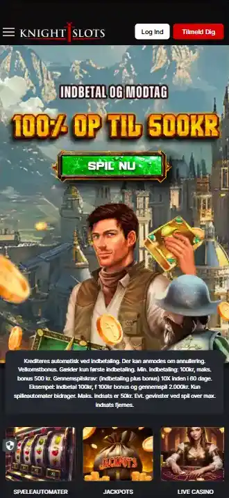 Knightslots danske side vist i mobilbrowser